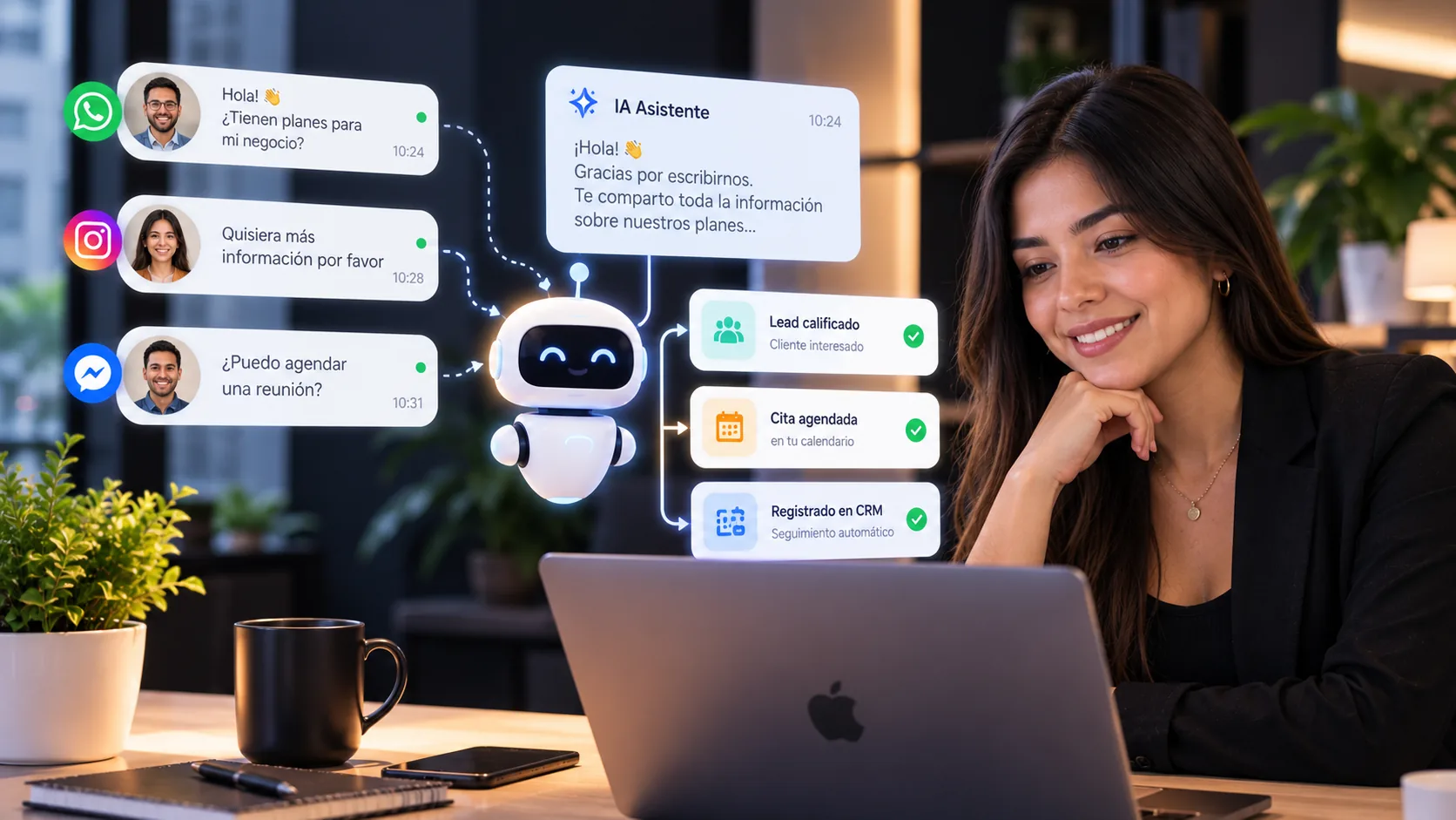 Asistente de inteligencia artificial respondiendo mensajes de clientes